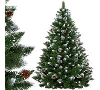 SPRINGOS Árbol de Navidad artificial, 150 cm, pino de plástico con nieve artificial y conos auténticos, efecto invierno