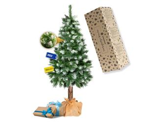 SPRINGOS Árbol de Navidad con tronco de madera, con conos naturales, nieve artificial, 180 cm, pino diamante artificial, imitación de yute, árbol de Navidad artificial como el real, réplica del pino