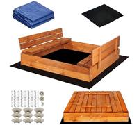 SPRINGOS Arenero de Madera con Bancos 120x120 cm Tela no Tejida para el Suelo Madera impregnada Arenero para niños Parque Infantil