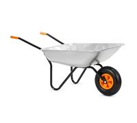 Springos Carretilla de 120 l con neumáticos de aire y bandeja de acero galvanizado, capacidad de carga de hasta 100 kg, para jardín, construcción, patio, taller, color plateado y naranja