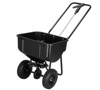 SPRINGOS Carro esparcidor de 25 kg de capacidad, negro, con 2 ruedas neumáticas, diámetro de 21 cm, recipiente de acero y plástico, 48 x 37 x 25 cm, para semillas, fertilizante, sal de carretera