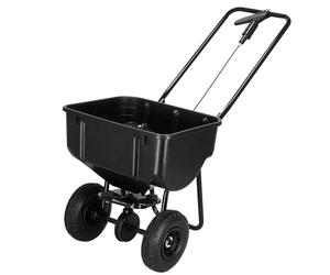 SPRINGOS Carro esparcidor de 25 kg de capacidad, negro, con 2 ruedas neumáticas, diámetro de 21 cm, recipiente de acero y plástico, 48 x 37 x 25 cm, para semillas, fertilizante, sal de carretera