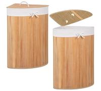 SPRINGOS Cesta de esquina para la colada con tapa, 73 litros, de bambú, ahorra espacio, ideal para el baño y también como cofre del tesoro (natural, 73 L)