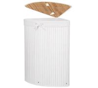 SPRINGOS Cesto para la colada de esquina, con tapa, 73 L, cesta para la colada, bambú, ahorra espacio, almacenamiento de baño, cofre del tesoro para juguetes (blanco 73 L)