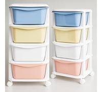 SPRINGOS Estantería de plástico con 4 cajones sobre ruedas para juguetes organizador para habitación infantil baño 20 kg carga multicolor