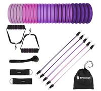 SPRINGOS Expander - 5 anclajes de goma para puerta, 2 correas para los pies, bandas de resistencia para entrenamiento de fuerza y desarrollo muscular, tonos violetas