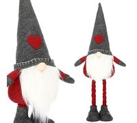 SPRINGOS Figura decorativa de gnomo de Navidad 46 - 67 cm, color rojo, gris, ropa de Papá Noel, escandinavo, enano, Navidad (gris, rojo, altura ajustable: 46-67 cm)