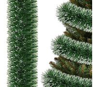 SPRINGOS Guirnalda para el árbol de Navidad, 6 m, color verde oscuro y blanco, guirnalda artificial para árbol de Navidad, adorno navideño, escaleras, marco de ventana