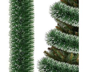 SPRINGOS Guirnalda para el árbol de Navidad, 6 m, color verde oscuro y blanco, guirnalda artificial para árbol de Navidad, adorno navideño, escaleras, marco de ventana