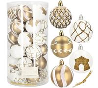 SPRINGOS Juego de bolas colgantes para árbol de Navidad de plástico, 30 piezas, 6 cm de diámetro, motivo invernal, decoración dorada, para Navidad, fiestas, bodas