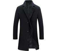 Springrain - Abrigo de mezcla de lana para hombre, cuello con muescas, botonadura simple, abrigo cálido de invierno, Negro -, Medium