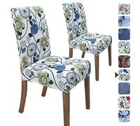SPRINGRICO - Juego de 2 fundas blancas elásticas de elastano lavable para sillas de comedor o sillas Parsons, protector de asiento para el hogar o fiestas, diseño floral (Floral3)