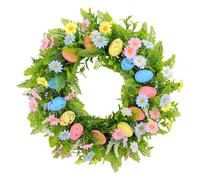 Springtime Ornament, Easter Door Wreath, Artificial Floral Decor, Reutilizable Holiday Hanging, Mantel Wall Fence Accent, Garden Accessory, Large 18 inch Pink Yellow Green Garden Circle
