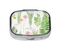Springtime - Pastillero cuadrado con estampado de jardín de hierbas, pastillero de viaje, pastillero cuadrado con 2 compartimentos