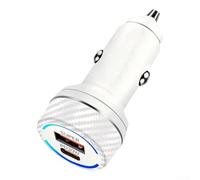 Springwillfly 60W Dual Port USB-C PD30W y USB-A para qc3.0 Cargador de coche Compacto Estilo de fibra de carbono para vehículos de 12/24V Smartphones Tabletas (blanco)