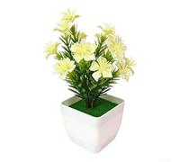 Springwillfly Bonsái de flores artificiales para decoración del hogar y el jardín, planta en maceta de flores, diseño de simulación realista, 12 x 20 cm, para oficina, fiesta, boda, plástico (blanco)