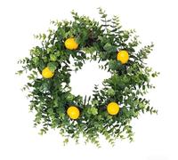 Springwillfly Corona artificial hecha a mano que combina ramas de eucalipto y frutas de limón para la decoración casera del acontecimiento