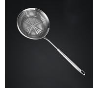 Springwillfly Cuchara de cocina de acero inoxidable 304 diseñada para uso en aceite caliente y agua hirviendo con drenaje de líquido y gancho de descanso de borde (grande)