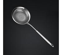 Springwillfly Cuchara de cocina de acero inoxidable 304 diseñada para uso en aceite caliente y agua hirviendo con drenaje de líquido y gancho de descanso de borde (mediano)