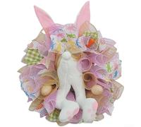Springwillfly Decoración de corona de puerta inferior de conejo de Pascua hecha con malla de cinta y tela no tejida, diseñada para traer alegría estacional a hogares y lugares de eventos (1)