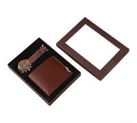 Springwillfly Juego de accesorios de dos piezas para hombre con reloj de cuarzo y cartera de cuero organizado con ranuras para tarjetas, compartimento para dinero en efectivo (A)