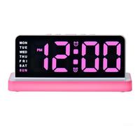 Springwillfly Reloj despertador digital LED con pantalla grande fácil de leer, luz ambiental inferior ajustable y función de calendario para uso diario en el hogar u oficina (rosa)
