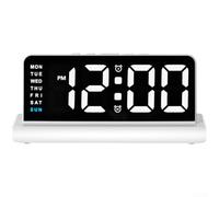 Springwillfly Reloj despertador digital LED con pantalla grande fácil de leer, luz ambiental inferior ajustable y función de calendario para uso diario en el hogar u oficina (blanco)