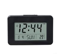 Springwillfly Reloj despertador LCD con calendario perpetuo con lecturas de temperatura, retroiluminación, visualización de día, fecha, hora y ajustes de alarma ajustables (negro)