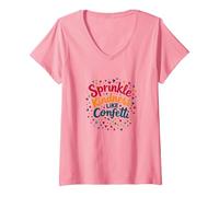 Sprinkle Kindness Like Confetti - Cita inspiradora Camiseta Cuello V, Mujer, Rosado, L