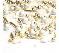 Sprinkles Cinderella Mix blanco dorado 90g decoraciones navideñas de galletas de azúcar - STREUSEL GLÜCK - perfecto para galletas navideñas cupcakes muffins cakepops