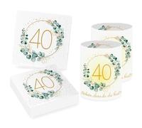 Sprinlot 20 servilletas y 12 portavelas para decoración de mesa de 40 cumpleaños para mujeres y hombres, diseño de eucalipto
