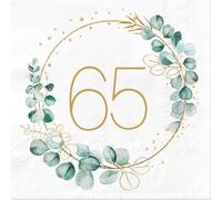 Sprinlot 40 piezas Servilletas 65 cumpleaños de Eucalipto Verde, Servilletas para 65 Cumpleaños Hombre Mujer Decoración, Matrimoni e Festività