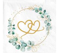 Sprinlot 40 servilletas de boda, servilletas de color verde salvia, servilletas con corazón, servilletas de eucalipto verde, servilletas bonitas con texto en alemán "Du Da Bist, bodas Beutiful Wedding