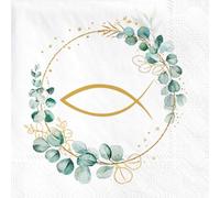 Sprinlot 40 Servilletas de Comunión para Niños y Niñas - Decoración de Mesa para Bautizo, Confirmación - Diseño de Pescado y Eucalipto