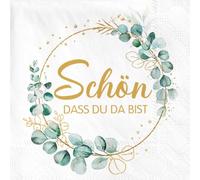 Sprinlot 40 Servilletas en Alemán «Schön Dass Du Da Bist» para Boda, Cumpleaños, Bautizo - Eucalipto Verde y Salvia