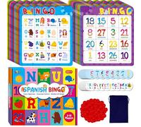 SpriteGru Juego de Bingo en Español, 12 Tableros de Bingo con Letras, Números y Palabras en Español, Juego Educativo para Aprendizaje de Idiomas - Edades 4 años en adelante