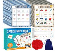 SpriteGru Juego de bingo español, 25 tableros de bingo en español e inglés, juego de palabras bilingües educativos para aprender idiomas, a partir de 5 años (hasta 25 jugadores)