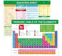 SpriteGru Póster de la Tabla Periódica de Elementos, Gráfico Científico Totalmente Laminado, Hoja de Ecuaciones, Póster Doble Cara para Aprender Química para Universidad, AP