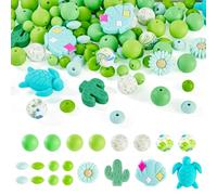 Spritewelry 108 cuentas de silicona de concha de tortuga, cactus, margaritas, cuentas focales de silicona, redondas, espaciadoras sueltas de goma para bricolaje, llavero, cordón, joyería, color verde