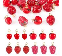 Spritewelry 16 colgantes 3D con diseño de frutas y manzanas rojas, fresas, uvas, colgantes con anillo de salto para collares, pulseras, manualidades