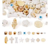 Spritewelry 36 cuentas de cerámica con forma de columna redonda, estrella, cruz, concha, estrella de mar, elefante, espaciador, cuentas de porcelana hechas a mano para manualidades, joyería