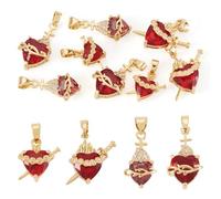 Spritewelry 4 dijes de corazón sagrado con cruz de cristal, colgantes religiosos vintage para San Valentín, collares, pulseras, aretes, joyería, Metal