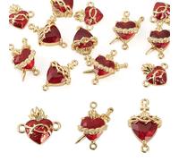Spritewelry 4 dijes de corazón sagrado con cruz de cristal, colgantes religiosos vintage para San Valentín, collares, pulseras, aretes, joyería, Latón