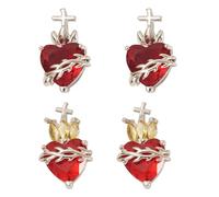 Spritewelry 4 dijes de corazón sagrado con cruz de cristal, colgantes religiosos vintage para San Valentín, collares, pulseras, aretes, joyería, 20.5mm x 11.5mm x 9-9.5mm, Latón