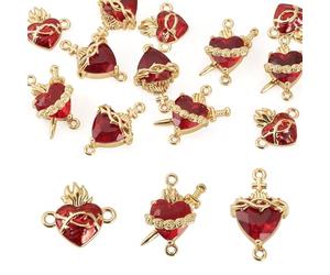 Spritewelry 4 dijes de corazón sagrado con cruz de cristal, colgantes religiosos vintage para San Valentín, collares, pulseras, aretes, joyería, Latón