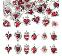 Spritewelry 4 piezas de dijes de Corazón Sagrado con colgantes de vidrio con cruz, dijes colgantes religiosos vintage para manualidades de San Valentín, fabricación de collares, pulseras, pendientes y