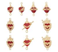 Spritewelry 4 piezas de dijes de Corazón Sagrado con colgantes de vidrio con cruz, dijes colgantes religiosos vintage para manualidades de San Valentín, fabricación de collares, pulseras, pendientes y