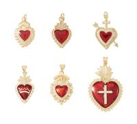 Spritewelry 4 piezas de dijes de Corazón Sagrado con cruz de cristal, colgantes colgantes religiosos vintage para San Valentín, fabricación DIY de collares, pulseras, pendientes y joyería, Metal