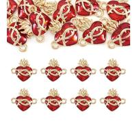 Spritewelry 4 piezas de dijes de Corazón Sagrado con cruz de cristal, colgantes colgantes religiosos vintage para San Valentín, fabricación DIY de collares, pulseras, pendientes y joyería, Metal