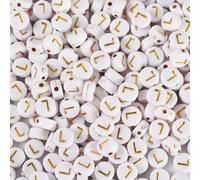 Spritewelry 500 cuentas acrílicas del alfabeto, cuentas blancas planas y redondas, espaciadores sueltos para manualidades, pulseras de la amistad, collares, joyería, L